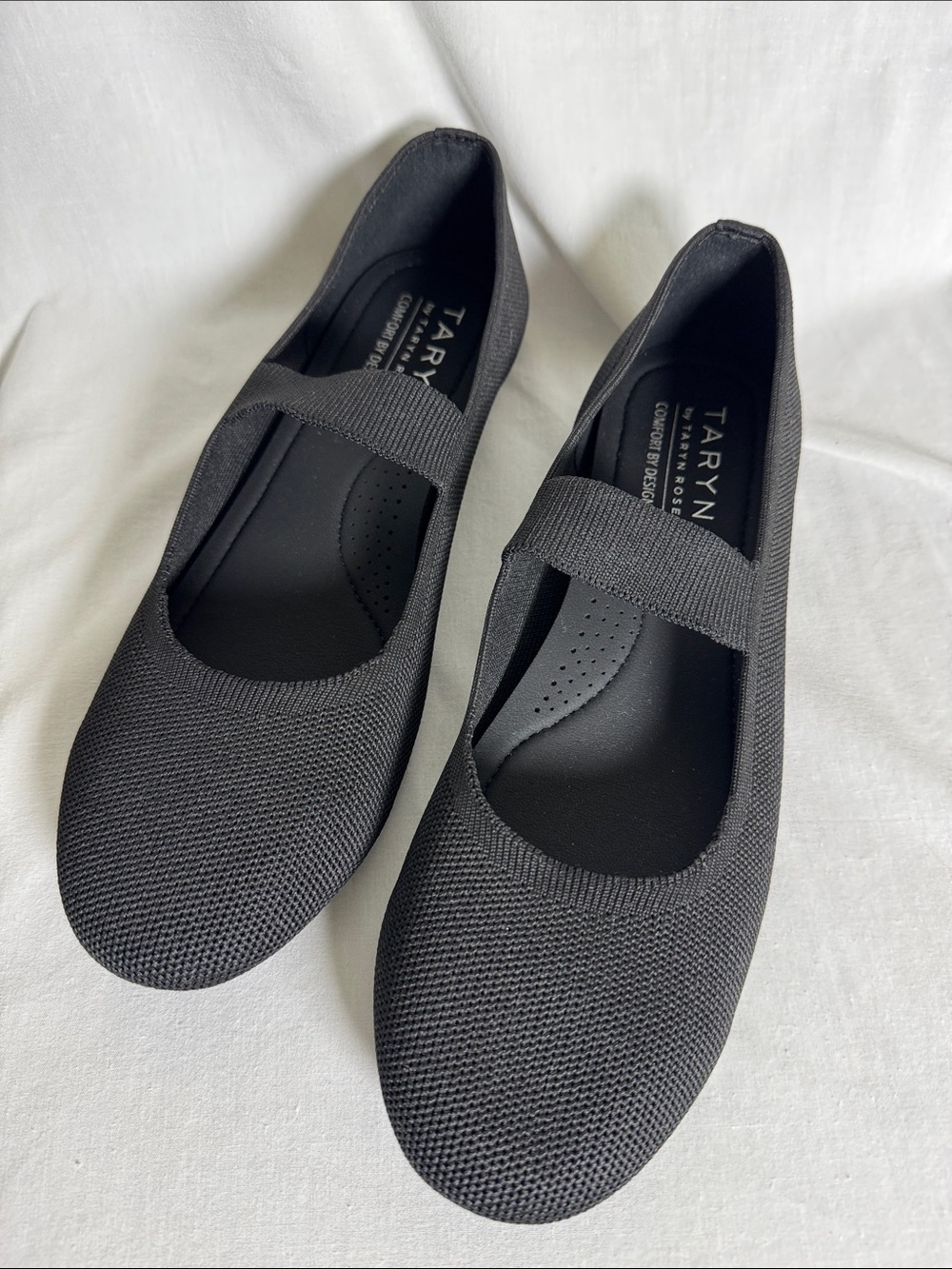 Taryn Rose Black Knit Mary Jane Flat with Elastic Strap Sz 9